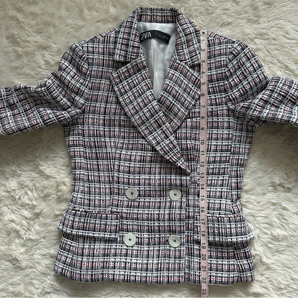 Zara Jacket Double Breasted Blazer Tweed Textured Long Sleeve Multicolor S - Picture 11 of 13